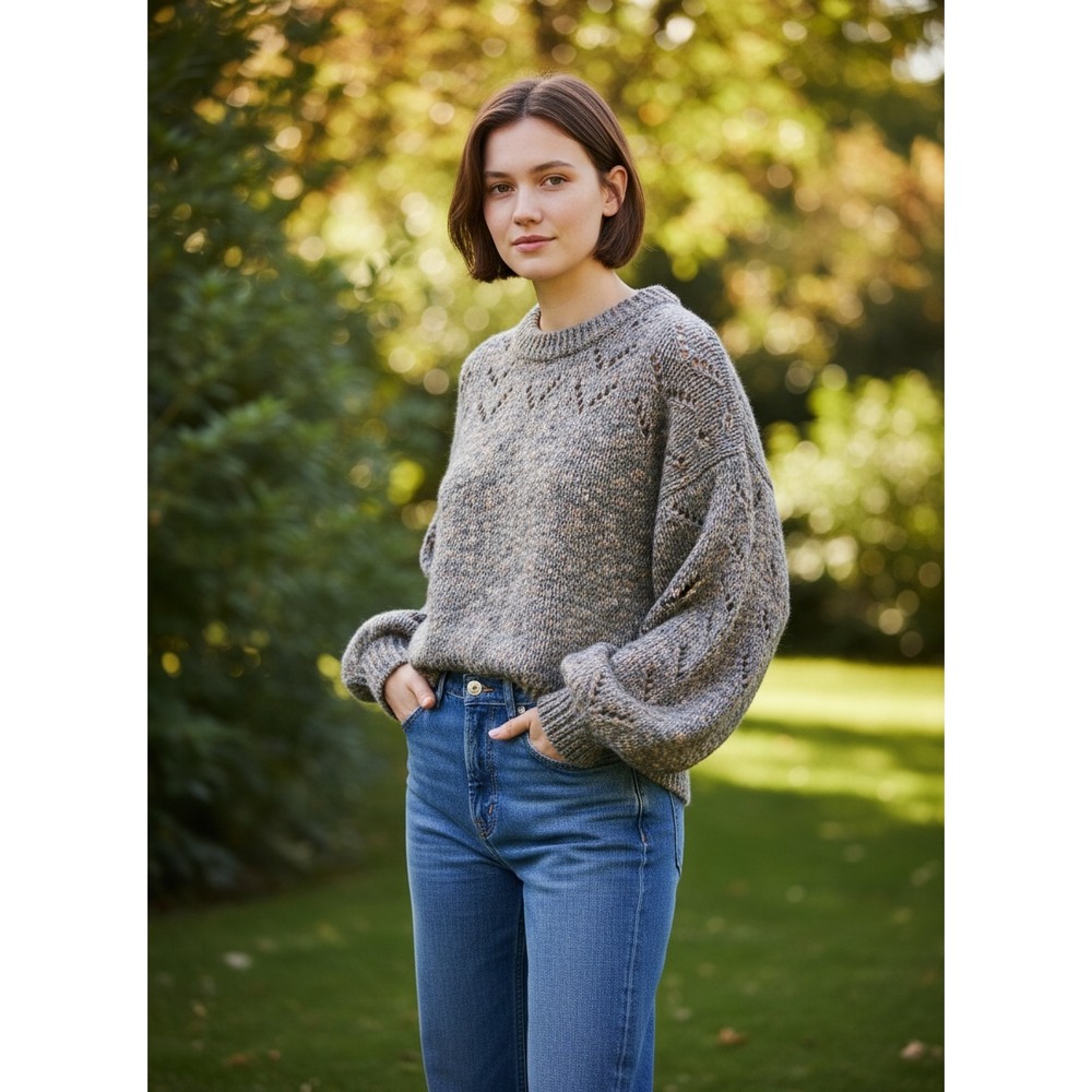 Madewell Pointelle Pullover Sweater Womens XL Grey Marl Chunky Knit Wool Earthy